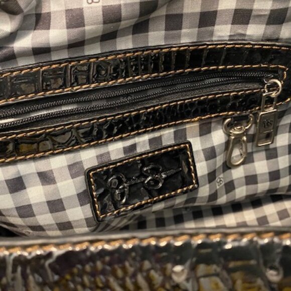 Large JESSICA SIMPSON Satchel PURSE * SHINY BLACK PATENT LEATHER embossed CROC - Picture 11 of 14
